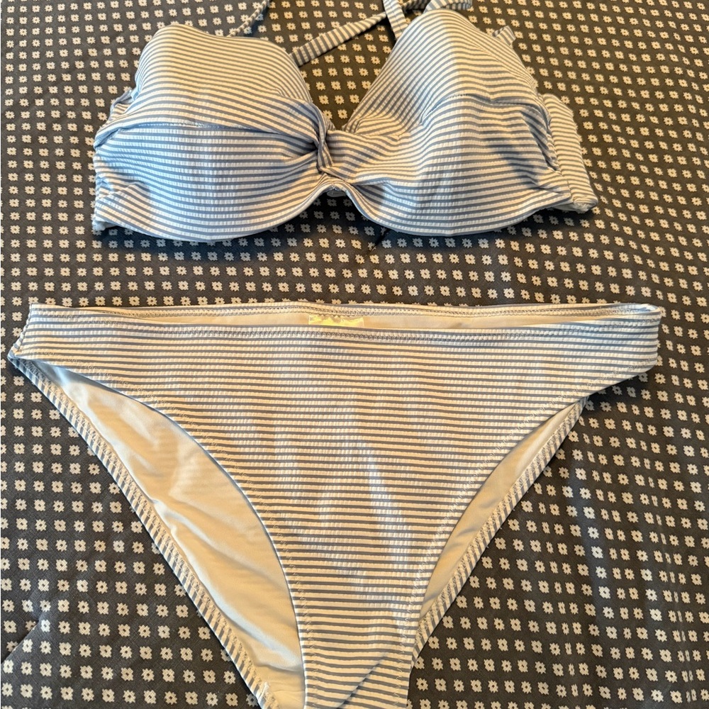 H&M Light Blue & White Striped Bikini Set